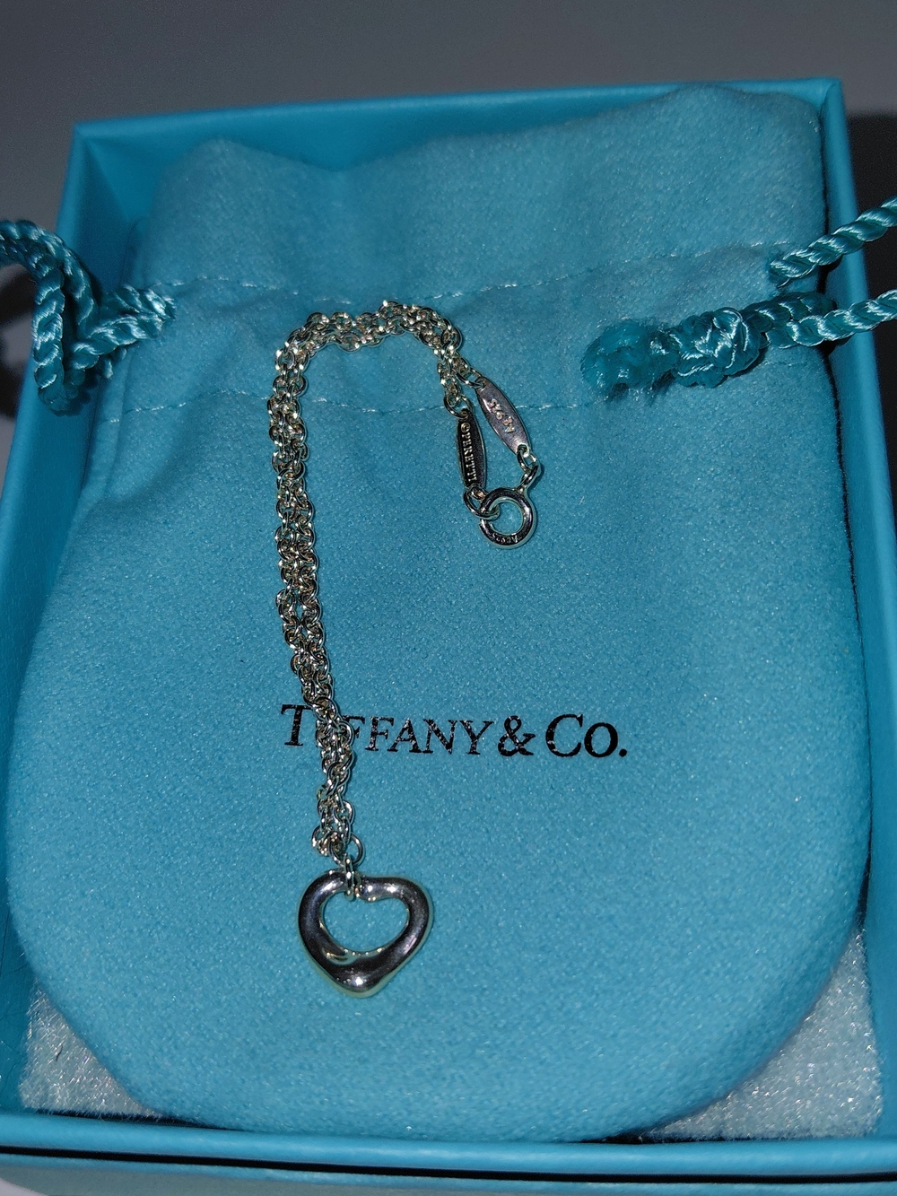 New! Tiffany & Co. Elsa Peretti Sterling Silver Open Heart Bracelet W Box Pouch